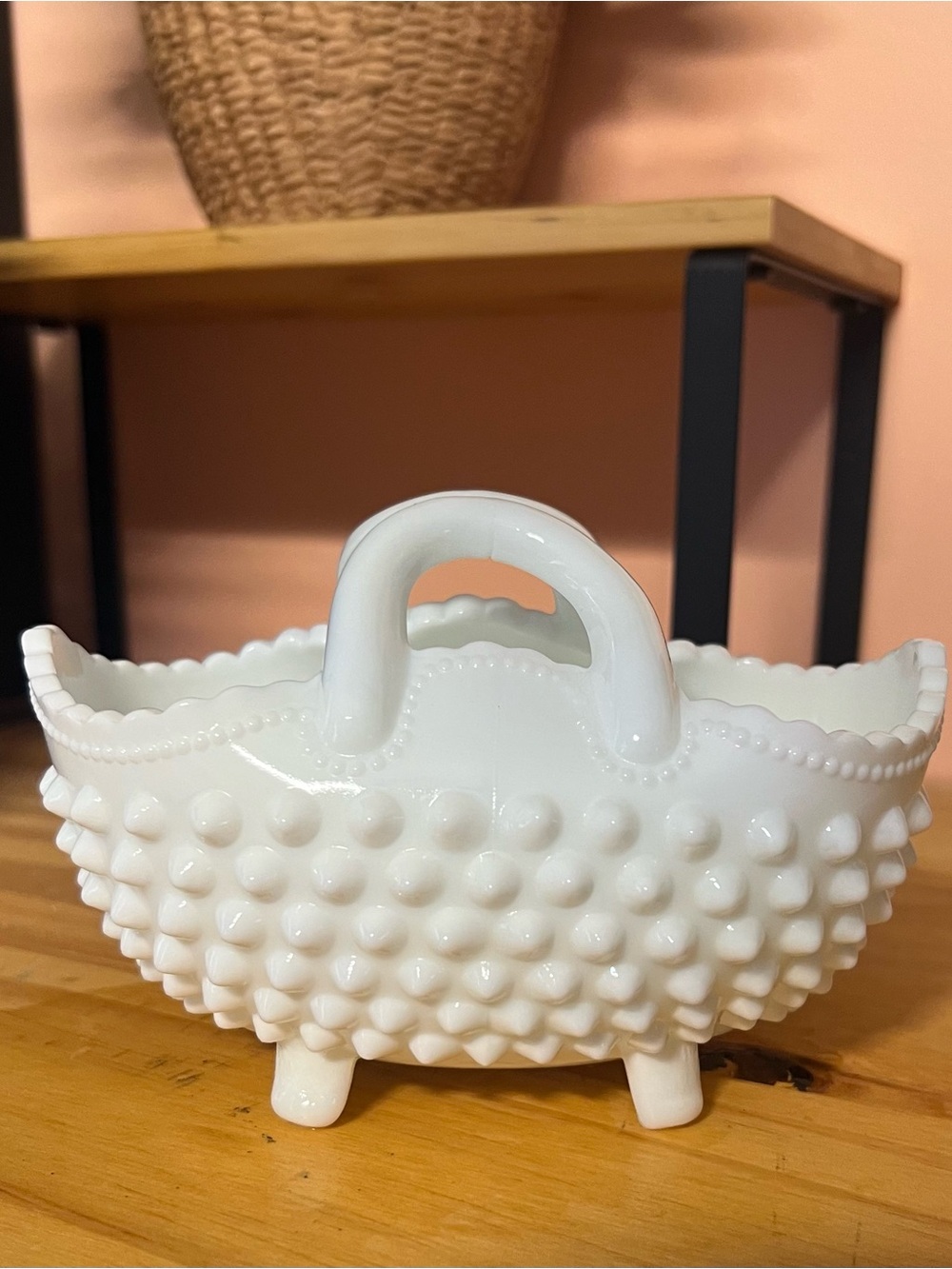 Fenton White Hobnail Milk Glass Basket